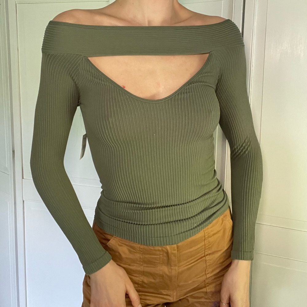 Army green off the shoulder top